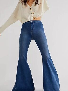 Free People Just Float On By High Rise Flare Bell Bottom Jeans 27 Blue Boho